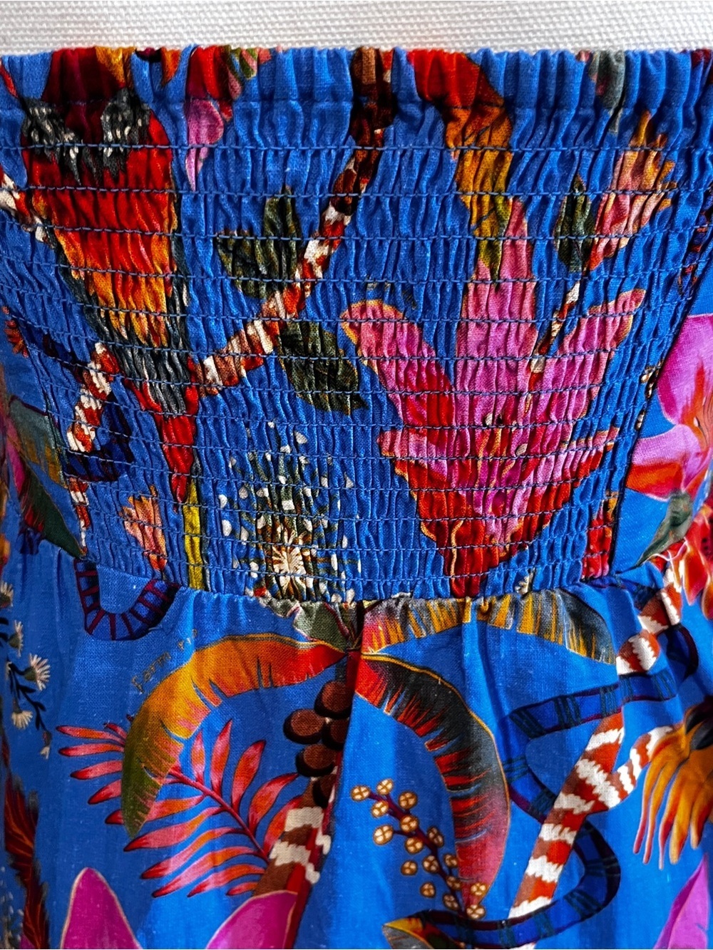 Farm Rio Macaw Blue Tiered Linen Blend Mini Dress XS - Picture 7 of 14